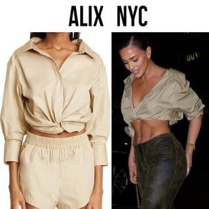 ALIX NYC Loretta Knot Hem Cotton Shirt in Tan sz S 245$